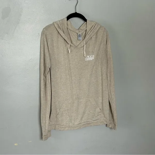 Barbell Workout Lightweight Hoodie Womens Large Beige Gym Pullover - Image 3