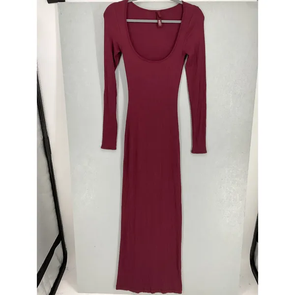 SKIMS Women Maxi Dress Burgundy Ribbed Soft Lounge Scoop Neck S - Image 2