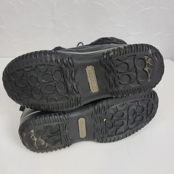Coach Shaine Boots 5.5 Womens Black Leather Lace Up Round Toe Signature Logo - Image 6