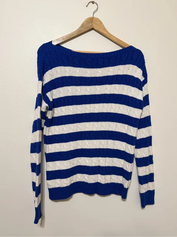 NEW Ralph Lauren Cable Knit Striped Blue Sweater Size Medium Womens NWT Boatneck - Image 7