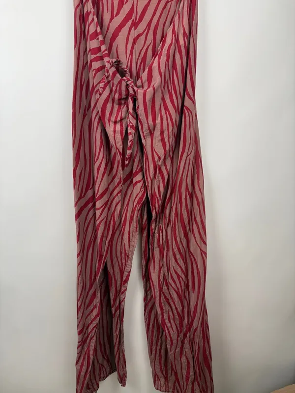 Diane Von Furstenberg Acella Jumpsuit in Malton Burlwood Animal Print Red Small - Image 4