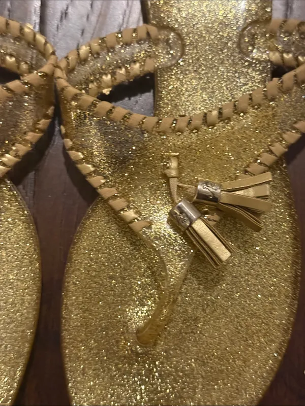 Jack Rogers Gold Glitter Braided Tassel Women's Sandals Size 7 - Image 3