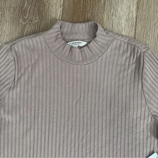 NWT Liverpool Mock Neck Ribbed Knit Top Sandstone Tan Size Large LM8229K61 - Image 5