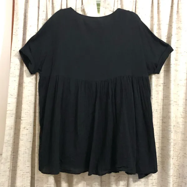 Listicle Black Crinkle Gauze Babydoll Mini Dress - Image 6
