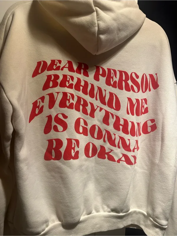 Edikted Everything's Ok Hoodie- Cream+Red - Image 12