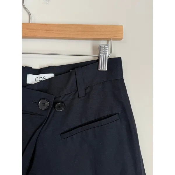 COS Wide Leg Culottes Women 4 Black Linen Blend Crop Pants - Image 4