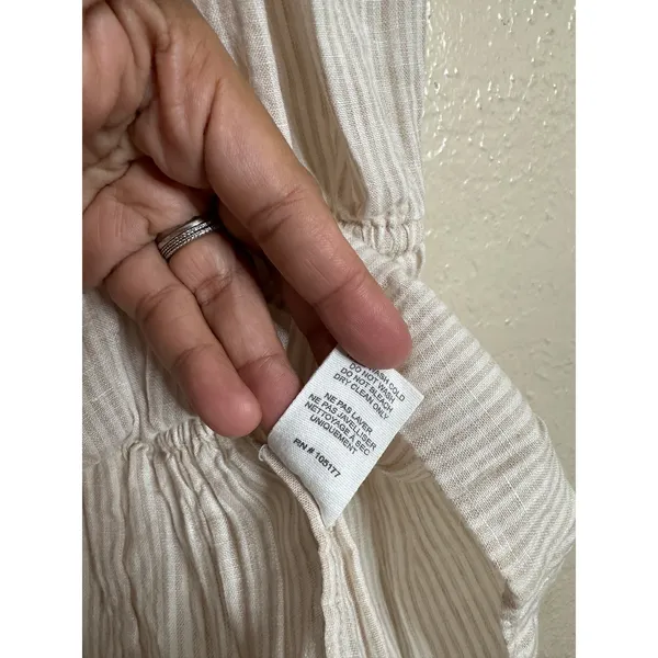 Ulla Johnson 100% Linen Ruffle Sleeve Smocked Peplum Top Ivory Stripe size 6 - Image 7