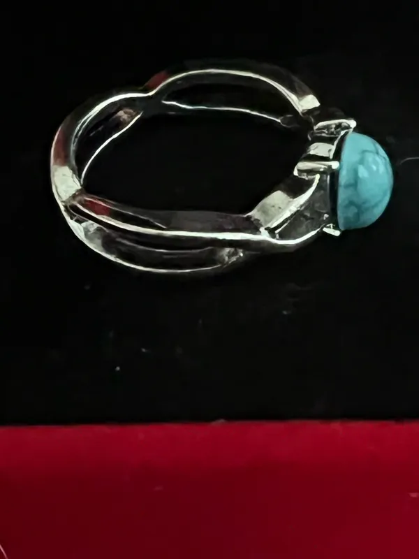 Women’s Stainless Steel Silver Aztec Faux Turquoise Embellished Ring Size 7 - Image 2