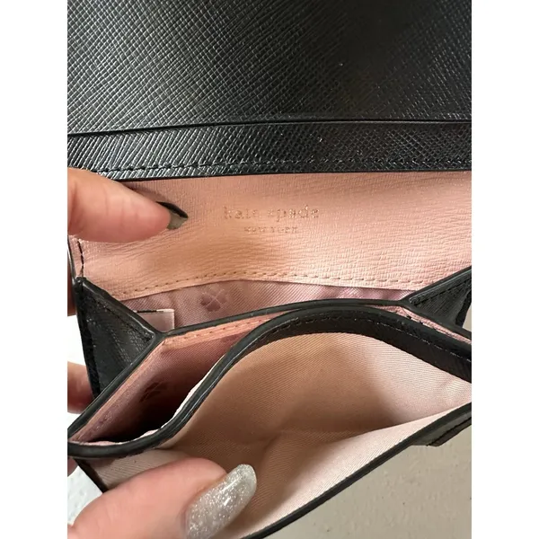 Kate Spade Nadine Slim Card Holder Black Smooth Leather Small Bi-fold Wallet - Image 4