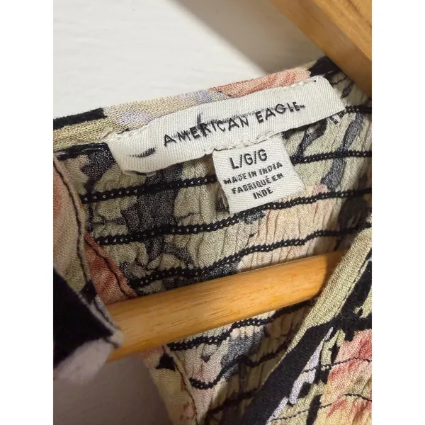 American Eagle Vintage Floral‎ Smocked Romper Long Sleeve Pockets Black Large - Image 11