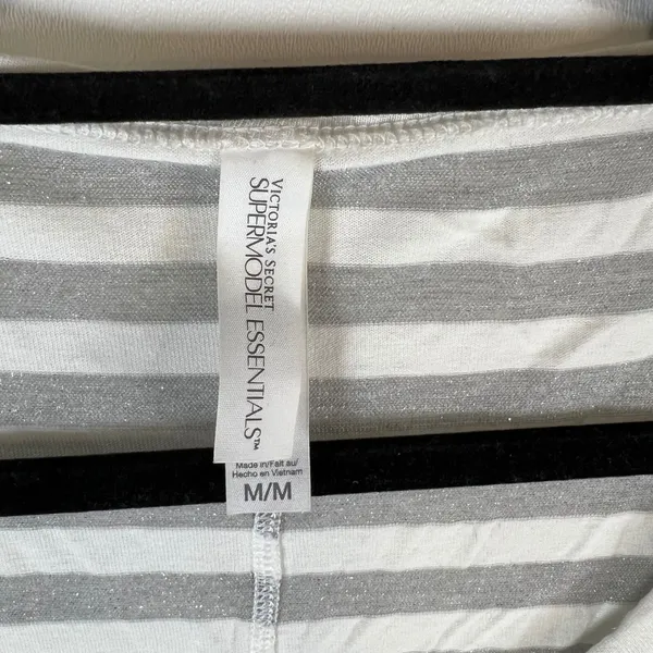 Victorias Secret Supermodel Essentials Striped Silver‎ Metallic Logo Top Medium - Image 5