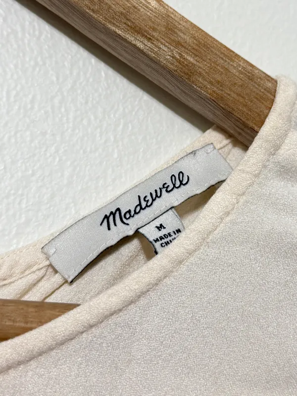 Madewell Tiered Button Back Top Size Medium Blouse Cream Business Casual - Image 3