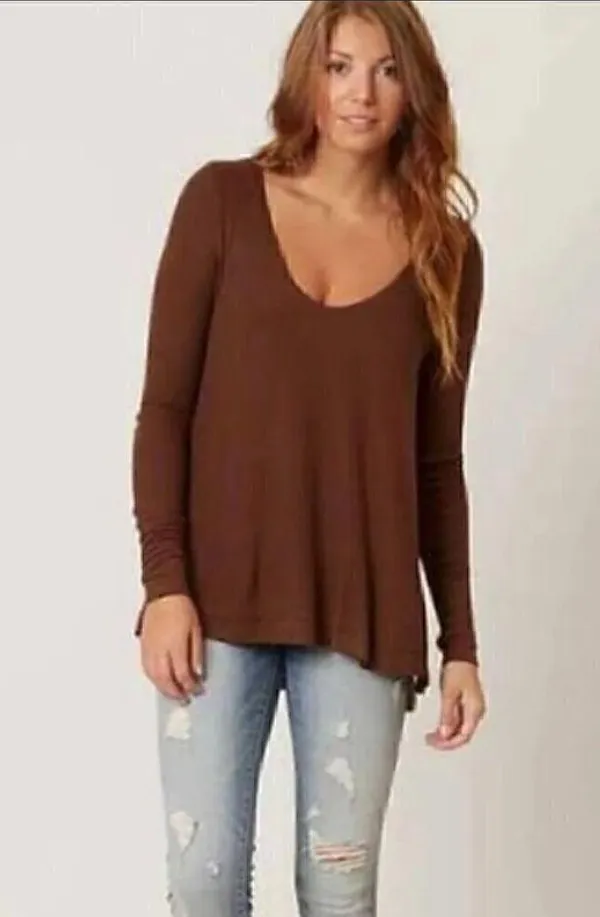 EUC FREE PEOPLE We The Free Malibu Waffle Knit Thermal in Washed Red - Size S - Image 4