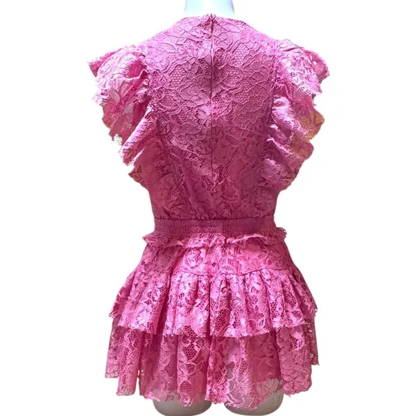 Idem Ditto Layered Lace Romper Mini Dress Pink Small - Image 5