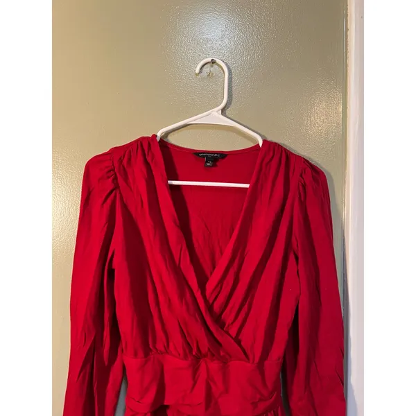 Banana Republic Womens Size XS Long Sleeve Surplice Neck Faux Wrap Peplum Blouse - Image 4