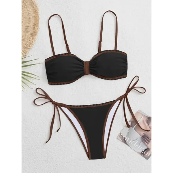 B2prity Bikini String Triangle Two Piece Bathing Suit Side Tie Swimsuit MEDIUM Brown - Image 5