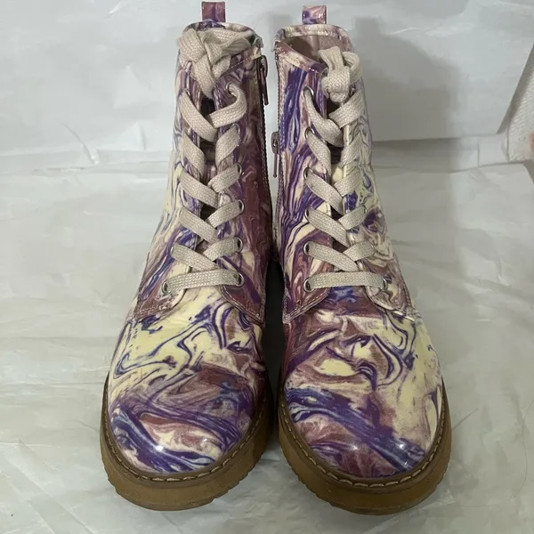 Steve Madden Joliviaa Marbled Combat Ankle Boot Women‎ 5 Purple Side Zipper Snow - Image 2