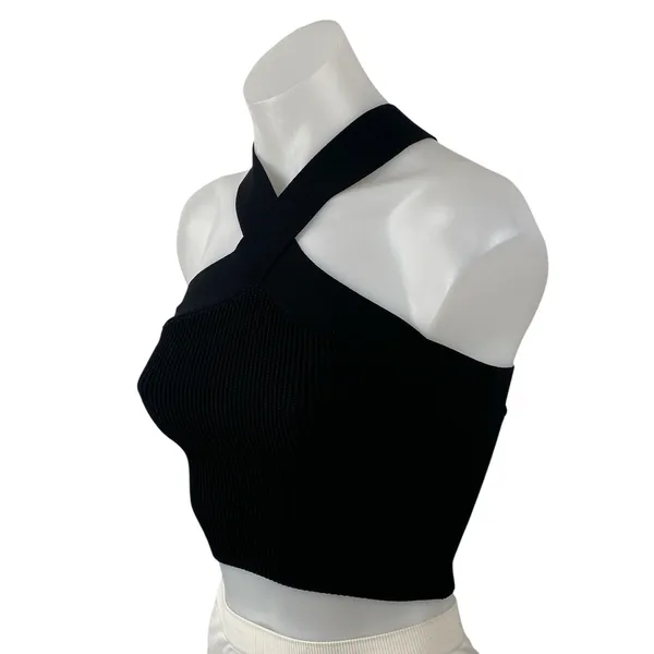 Aritzia Babaton Womens Black Cross Strap Sleeveless Ribbed Knit Crop Top Size XS - Image 2