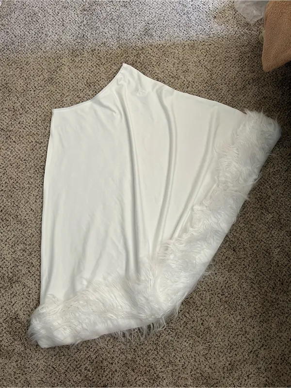 One-Shoulder Fur Trim Mini Dress - White - Image 2