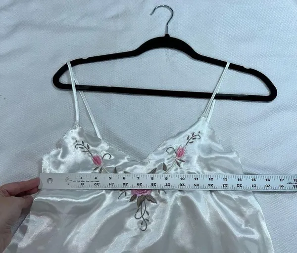 Vintage White Pink Floral Detail Spaghetti Strap Long Nightgown - Image 4