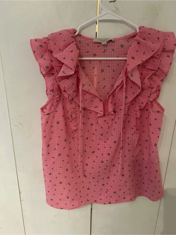 LOFT Pink Ruffle Cap-Sleeve Blouse - Image 2