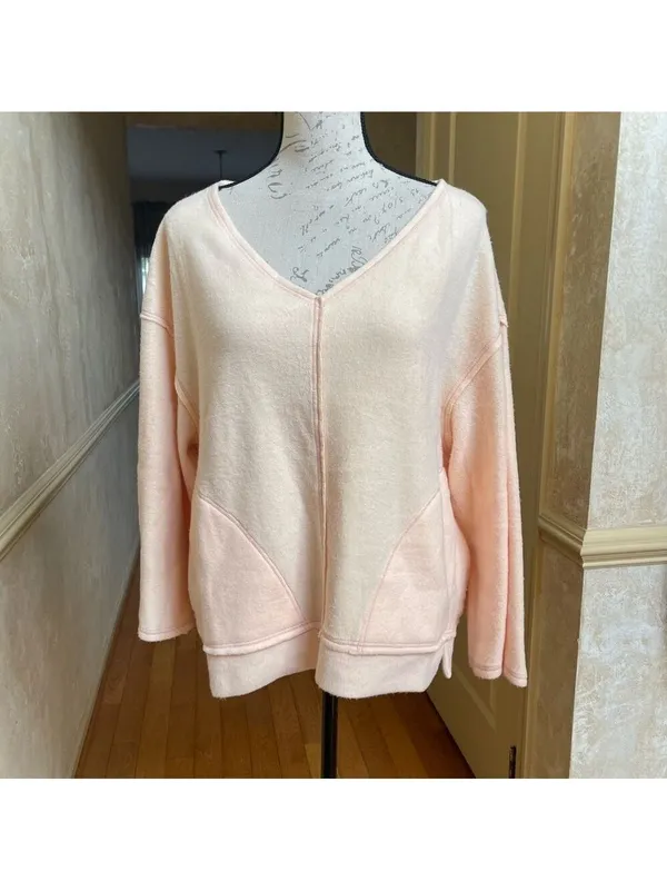 Free People Intimately Day Off Fleece Pullover Sweater Peach lounge cozy Sz S - Image 7
