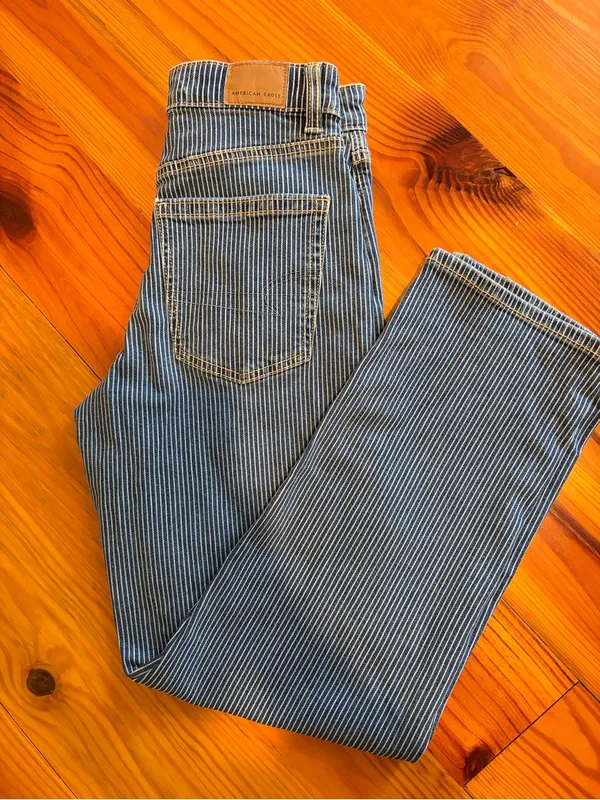 NWT American Eagle High-Rise Baggy Straight Pinstripe Denim Blue Jeans Size 000 - Image 6