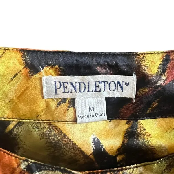 Pendleton Blouse Womens Medium Floral Button Front Silk‎ Long Sleeve Top - Image 4