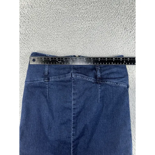 Free People Livin it Up Mini Skirt Women‎ 6 Back Zip Short Dark Wash Denim - Image 3