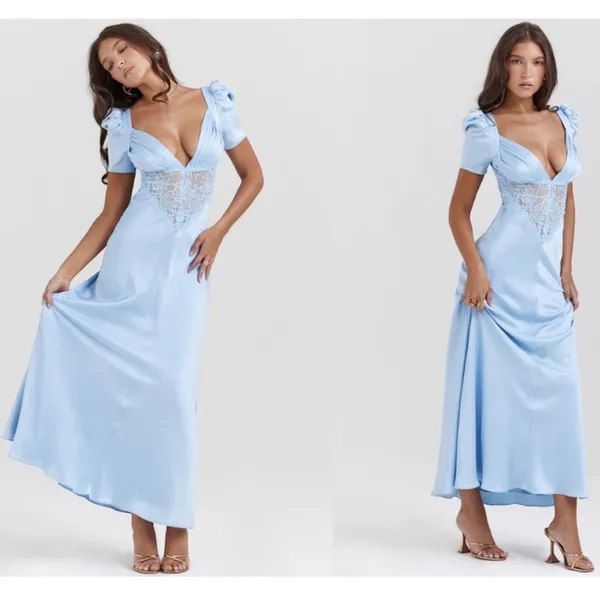 HOUSE OF CB 'Rafaela' Soft Blue Pure Silk & Lace Dress NWOT Size S A-C - Image 4