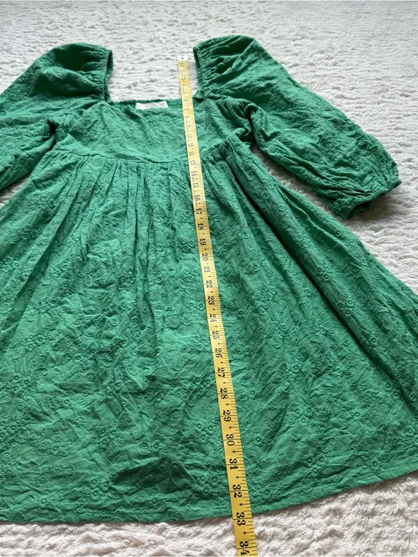 Tuckernuck Pomander Place Cotton Mini Dress XS Green Puff Sleeve Embroidered - Image 13