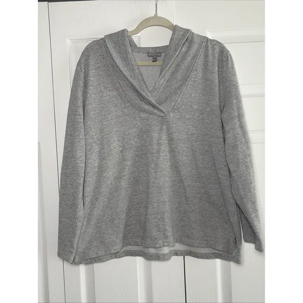 T by Talbots Neck‎ Pullover Melange Shawl Collar Size XL Gray Athleisure Relaxed - Image 2