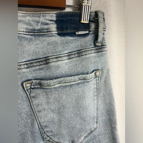 Risen High Rise Distresed Crop Straight‎ Denim Jeans Light Wash Size 7/28 0437 - Image 5