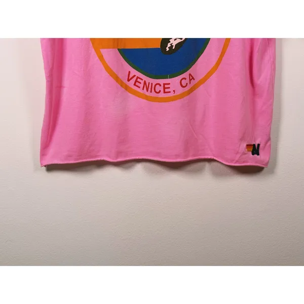 Aviator Nation Womens Venice Surfer Graphic Tee Size L Pink Raw Hem Indie Casual - Image 9