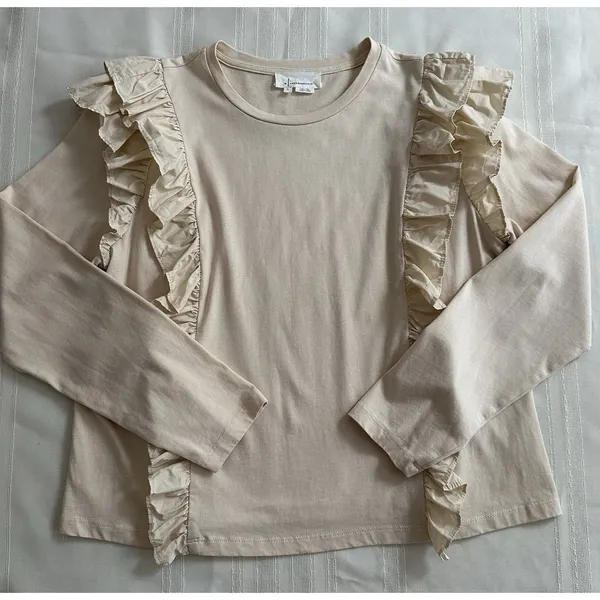 Anthropologie Karina Ruffle Top Size XL 100% Cotton Cream Ruffled Blouse Boho - Image 7