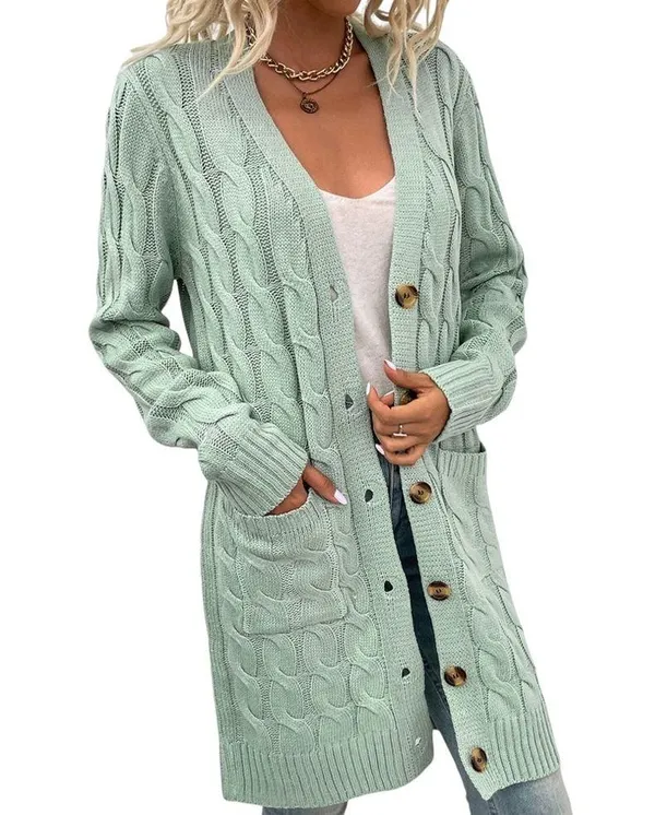Cable knit buttoned long cardigan - Image 4