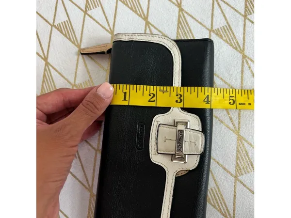 Coach Black Leather Wallet with White Trim and Buckle - Image 11
