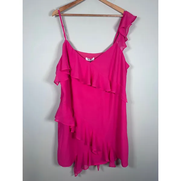 Showpo Zaria Mini Dress Women 14 Hot Pink Asymmetric Ruffle Barbiecore Cocktail - Image 2