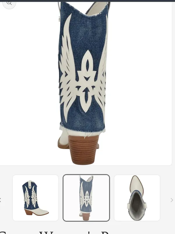 Guess White and Blue Denim Western Cowboy Boots - Image 5
