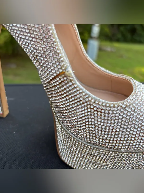 Steve Madden Silver Crystal Peep-Toe Platform Heels Sz 6 see pics for condition - Image 11