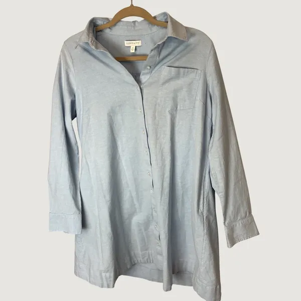 Crown & Ivy Womens Blue Cotton Tunic Shirt Long Sleeve Button Down Size M 33in - Image 3