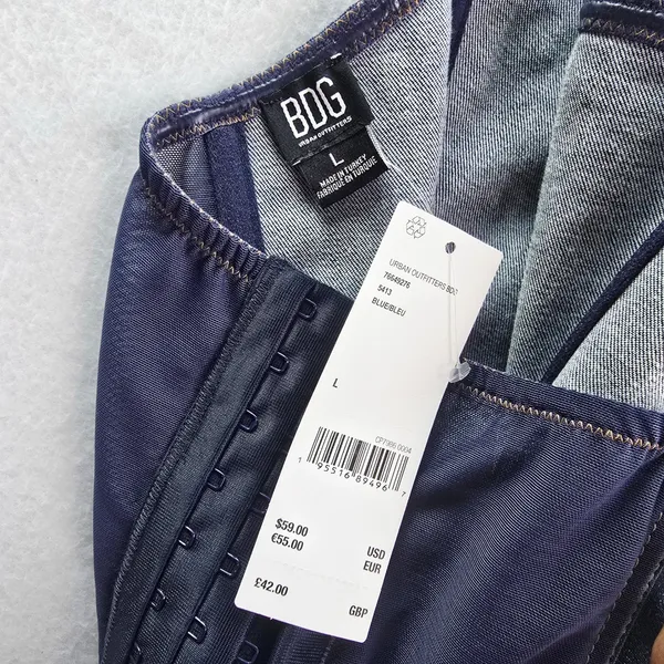 BDG Urban Outfitters NWT Denim Corset Tube Top Indigo‎ Blue Strapless Hook Eye L - Image 5