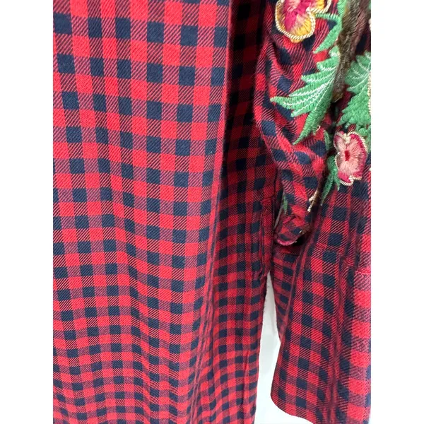 Zara Cardigan Women SMALL Red Navy Blue Plaid Button Front Maxi Dress Duster‎ - Image 11