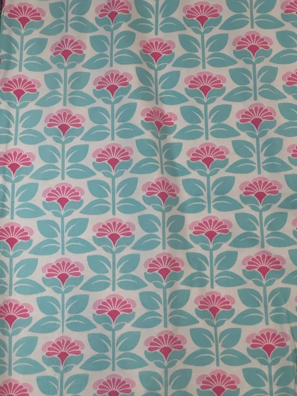 PajamaGram Floral Cotton Pajama Set Aqua Pink Women’s XL - Image 8