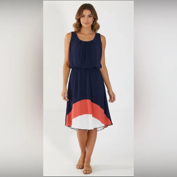 Enfocus Studio Blue and White Sleeveless Sundress Size 12 - Image 3