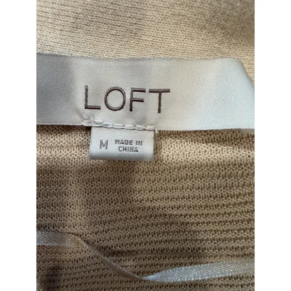 LOFT ribbed open-front cardigan sweater in a neutral tan or light beige medium - Image 5