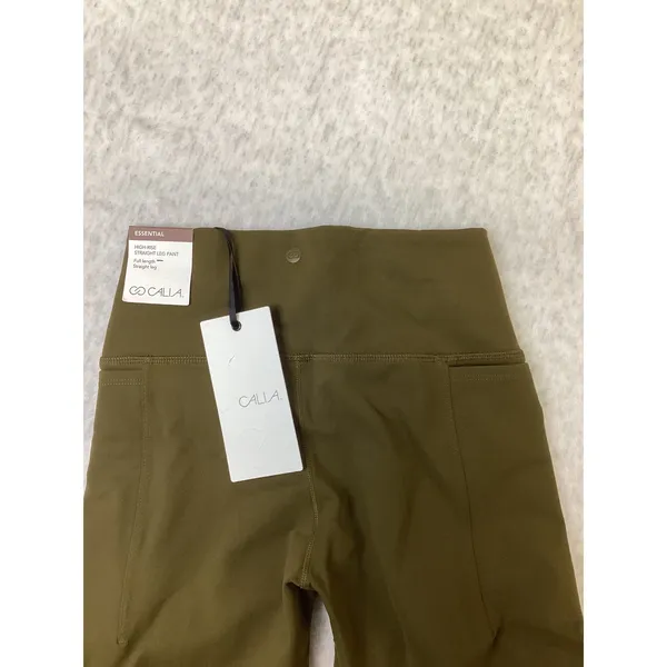 CALIA Essential High-Rise Straight Leg Pant Dark Khaki Olive XS WAX105 NWT - Image 3