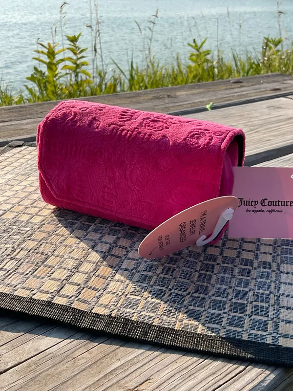 NWT Juicy Couture Hot Pink Travel Jewelry Organizer Roll Case Velvet Embossed Zip Pouch - Image 6