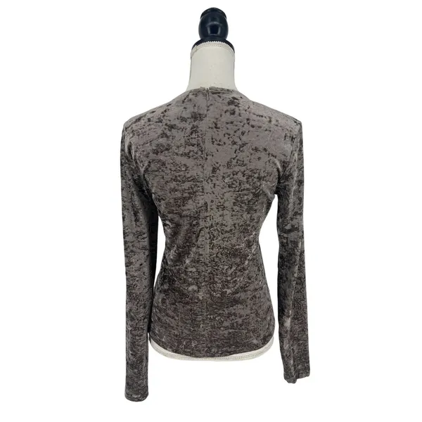 FRAME Crushed Velvet Long Sleeve Top Dusk Taupe Size‎ Medium - Image 11