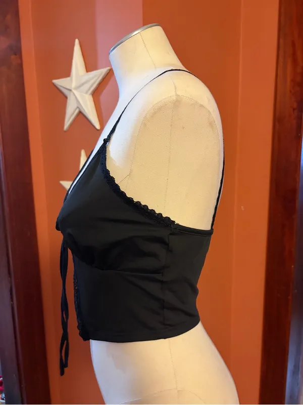 5/$25‼️Black Lace-Trim Tie-open front Top - Image 3